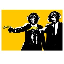 Funny Monkeys Bananas Pulp Fiction Modern Art Painting Printed on Canvas - Image 2