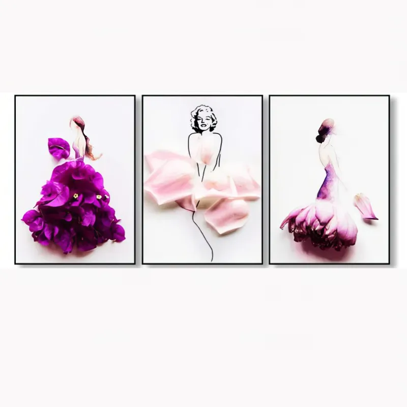 Girls in Beautiful 3D Flower Dress Modern Wall Art Painting