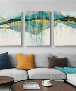 Gold Green Blue Abstract Painting Nordic Style Printed on Canvas