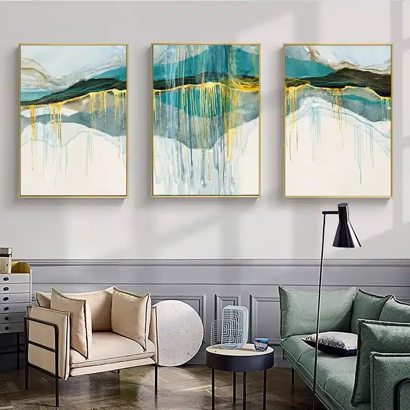 Gold Green Blue Abstract Painting Nordic Wall Art Style