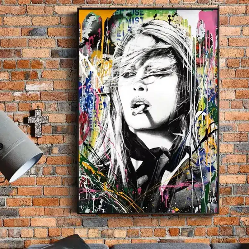 Graffiti Painting Brigitte Bardot Wall Art Printed on Canvas