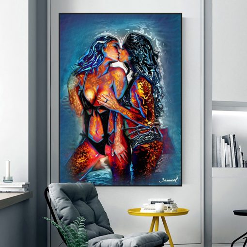 Abstract poster print art girl kiss picture oil painting portrait on canvas poster and prints living room decorative wall art
