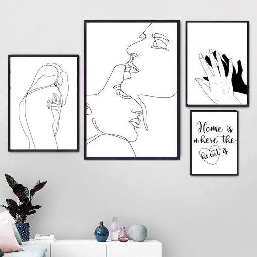Line Drawing Art of a Loving Couple - Print on Canvas
