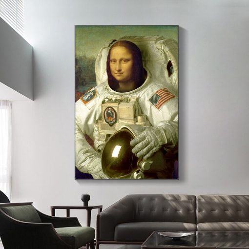 Funny Art Painting Mona Lisa is an astronaut, Modern Wall Decoration Printed on Canvas