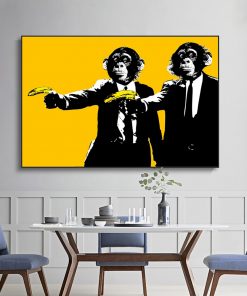 Funny Monkeys Bananas Pulp Fiction Modern Art Painting Printed on Canvas