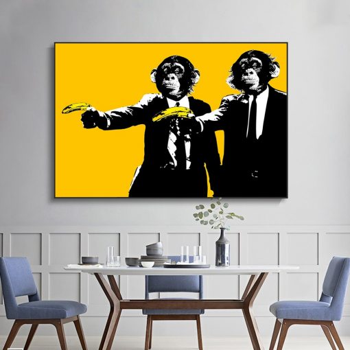 Funny Monkeys Bananas Pulp Fiction Modern Art Painting Printed on Canvas