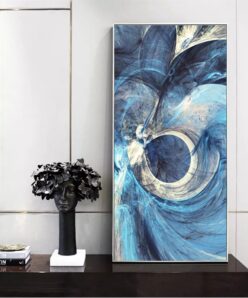 Modern Art Oil Painting Abstract Blue Lines, Elegant Wall Art Painting - Print on Canvas