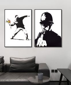 Banksy Graffiti Canvas Art Painting, Painting Black and White Wall Art Poster Home Decoration - Print on Canvas