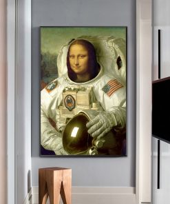 Funny Art Painting Mona Lisa is an astronaut, Modern Wall Decoration Printed on Canvas