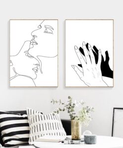Line Drawing Art of a Loving Couple - Print on Canvas