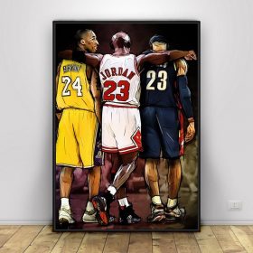 Basketball Star Players Kobe Bryant, LeBron James and Michael Jordan, Abstract Art Painting Printed on Canvas