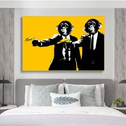 Funny Monkeys Bananas Pulp Fiction Modern Art Painting Printed on Canvas