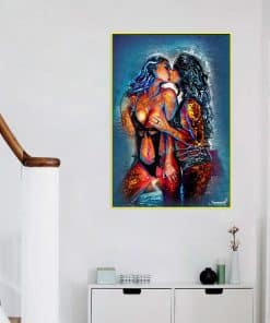 Abstract Oil Painting Girl Kiss Girl Wall Art Printed on Canvas