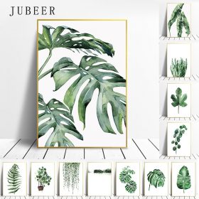 Scandinavian Style Tropical Plants Oil Painting, Modern Wall Art Printed on Canvas