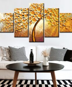 5Pcs Beautiful Abstract Golden Tree Painting - Print on Canvas