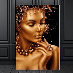 Beautiful and Elegant Canvas Art of Woman Portrait with Gold Makeup - Print on Canvas