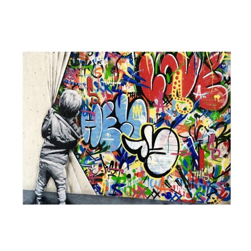 Classic Banksy Graffiti Street Art Behind The Curtain Printed on Canvas
