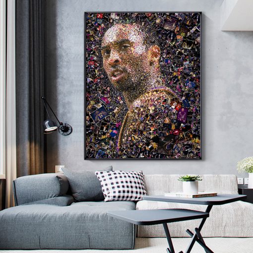 Mosaic Illustration Art Painting of Basketball Star " Kobe Bryant " Printed on Canvas