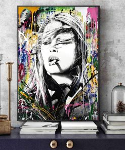 Graffiti Painting Brigitte Bardot Wall Art Printed on Canvas