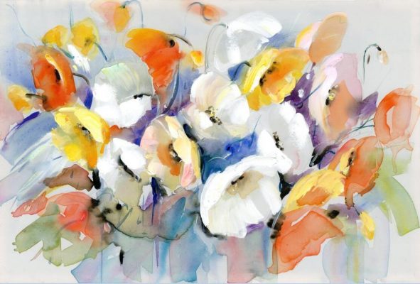 Flowers Oil Painting, Modern Wall Art Decor Floral Painting Printed on Canvas
