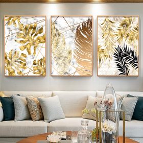Golden Leaf Abstract Painting Nordic Style Wall Art Home Decoration Printed on Canvas