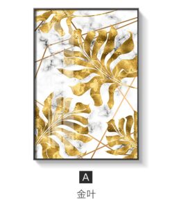 Golden Leaf Abstract Painting, Nordic Style Wall Art Home Decoration Printed on Canvas