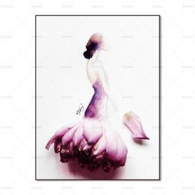 Girl in Beautiful 3D Flower Dress, Modern Wall Art Painting Printed on Canvas
