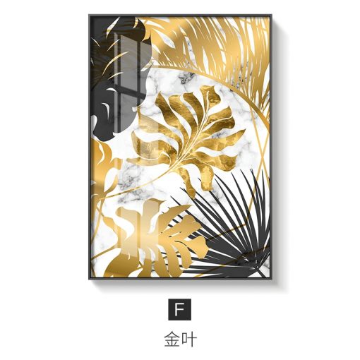 Golden Leaf Abstract Painting, Nordic Style Wall Art Home Decoration Printed on Canvas