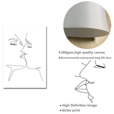 Line Drawing Art of a Loving Couple - Print on Canvas
