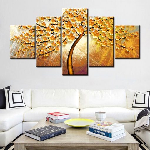 5Pcs Beautiful Abstract Golden Tree Painting - Print on Canvas