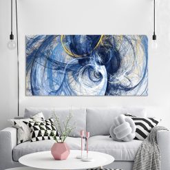 Modern Art Oil Painting Abstract Blue Lines, Elegant Wall Art Painting - Print on Canvas