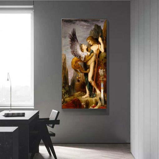 Classic Art Painting Oedipus and the Sphinx by Gustave Moreau, Printed on Canvas