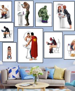 Fun Superheroes Bathroom Images Printed on Canvas