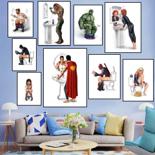 Fun Superheroes Bathroom Images Printed on Canvas