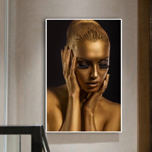 Beautiful and Elegant Canvas Art of Woman Portrait with Gold Makeup - Print on Canvas