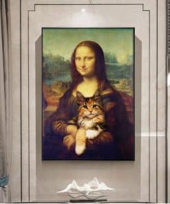 Mona Lisa Holding a Cat Funny Art Paintings On the Wall