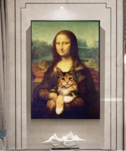 Mona Lisa Holding a Cat Funny Art Paintings On the Wall