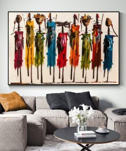 Abstract Art African Woman Oil Painting, Colorful Picture Printed on Canvas