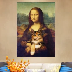 Mona Lisa Holding a Cat Fun Art Painting