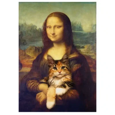 Mona Lisa Holding a Cat Fun Art Painting