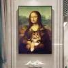 Mona Lisa Holding a Cat Funny Art Paintings On the Wall