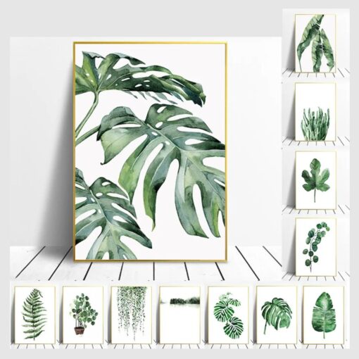 Scandinavian Style Tropical Plants Oil Painting, Modern Wall Art Printed on Canvas