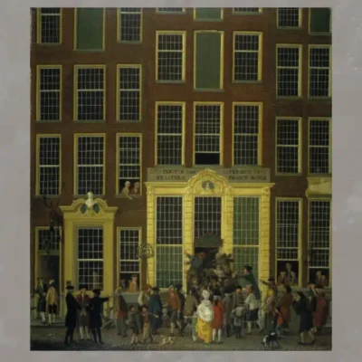 The Bookshop and Lottery Agency of Jan de Groot in the Kalverstraat in Amsterdam by Isaac Ouwater 1779
