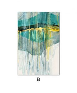 Gold Green Blue Abstract Art Painting, Wall Art Nordic Style Print on Canvas