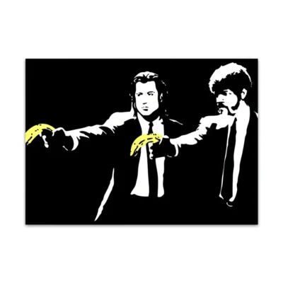 Banksy Graffiti Canvas Painting Black and White Wall Art Print on Canvas - Image 2