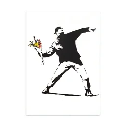 Banksy Graffiti Canvas Painting Black and White Wall Art Print on Canvas - Image 5