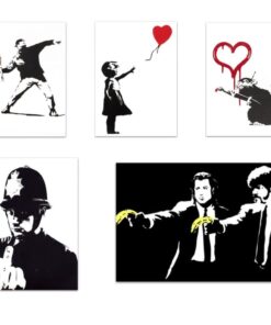 Banksy Graffiti Canvas Painting Black and White Wall Art Printed on Canvas
