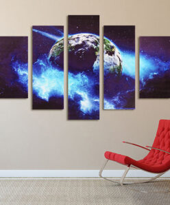 5Pcs Frameless Huge Wall Art Oil Painting Pictures Print Blue Planet Canvas Painting Home Office Living Room Decor