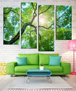 4Pcs Green Tree Canvas Paintings Wall Decorative Print Art Pictures Frameless Wall Hanging Decorations for Home Office