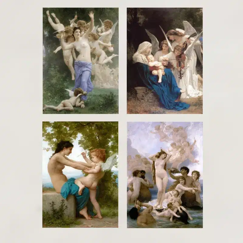 Four Great Paintings by William Adolphe Bouguereau Printed on Canvas